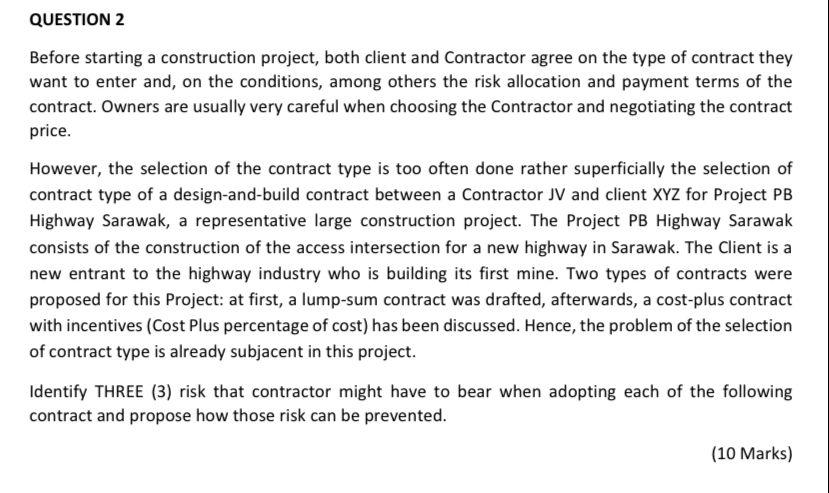 Solved QUESTION 2 Before Starting A Construction Project, | Chegg.com