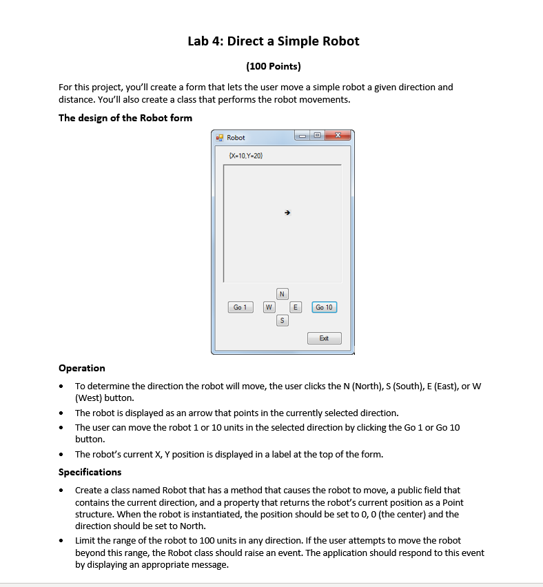 Lab 4: Direct a Simple Robot (100 Points) For this | Chegg.com