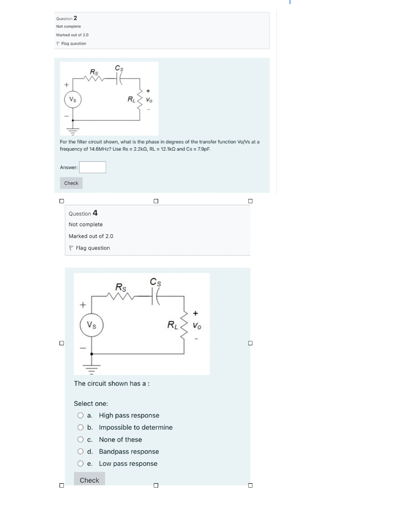Solved For the filter circuit shown, what is the phase in | Chegg.com