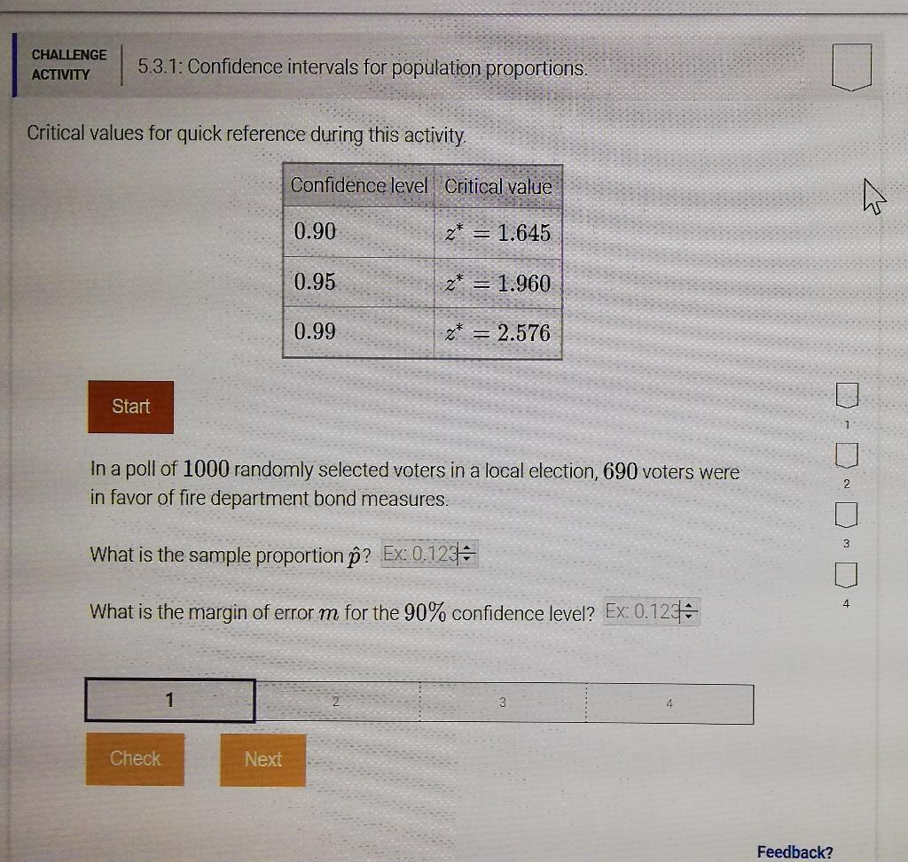 Solved CHALLENGE ACTIVITY 5.3.1: Confidence intervals for | Chegg.com
