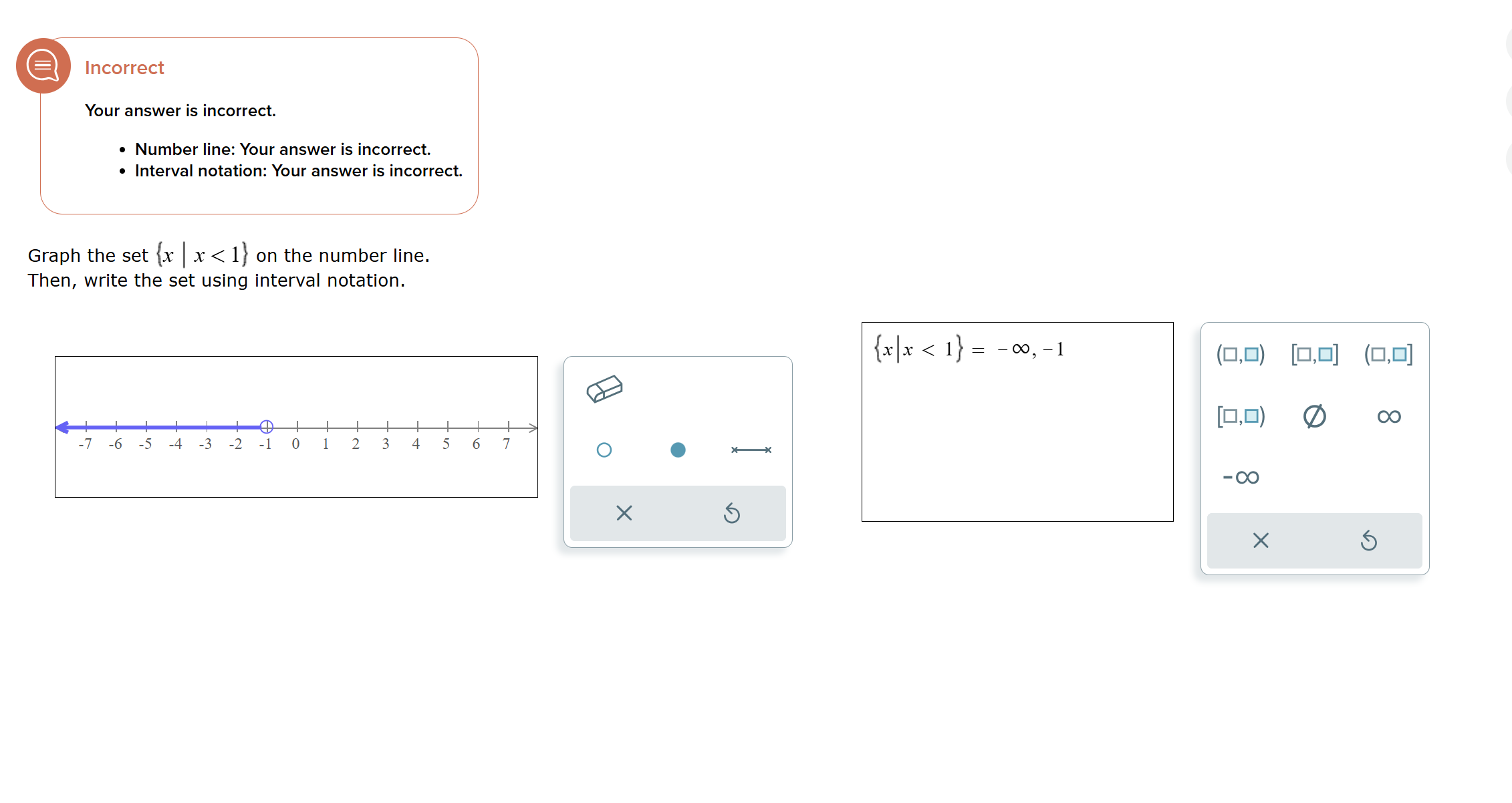 Solved IncorrectYour answer is incorrect.Number line: Your | Chegg.com