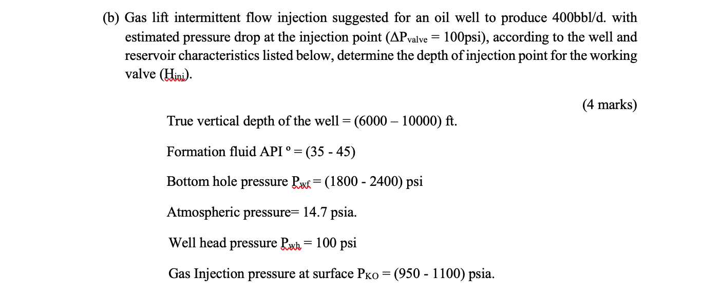 (b) Gas lift intermittent flow injection suggested