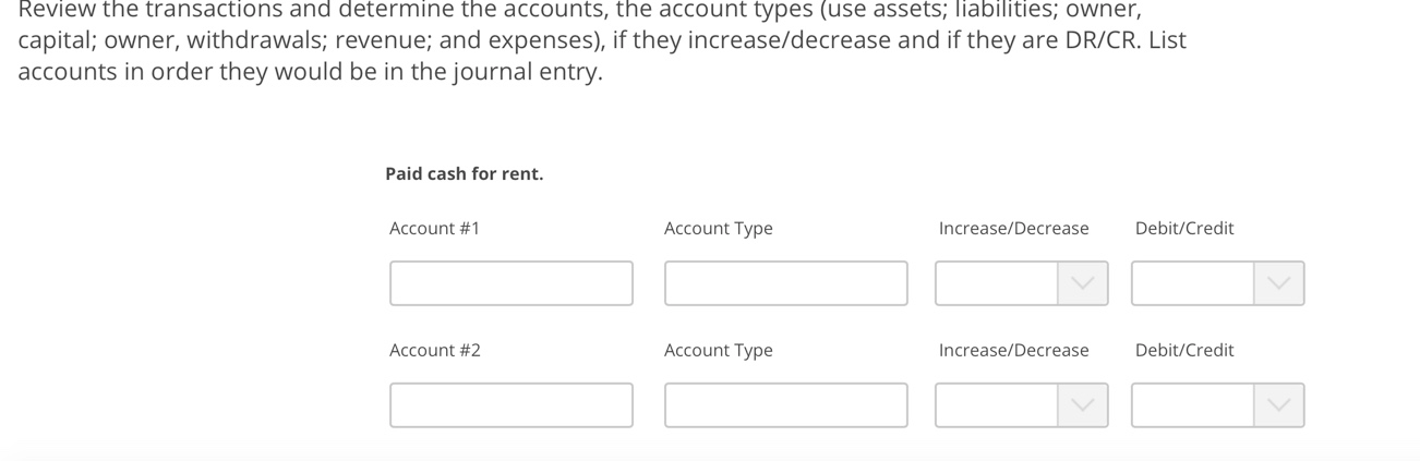 Solved Review the transactions and determine the accounts, | Chegg.com