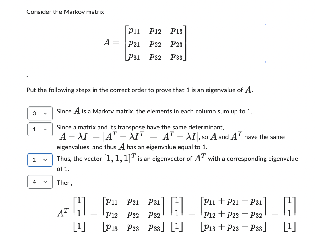 Solved Consider the Markov matrix