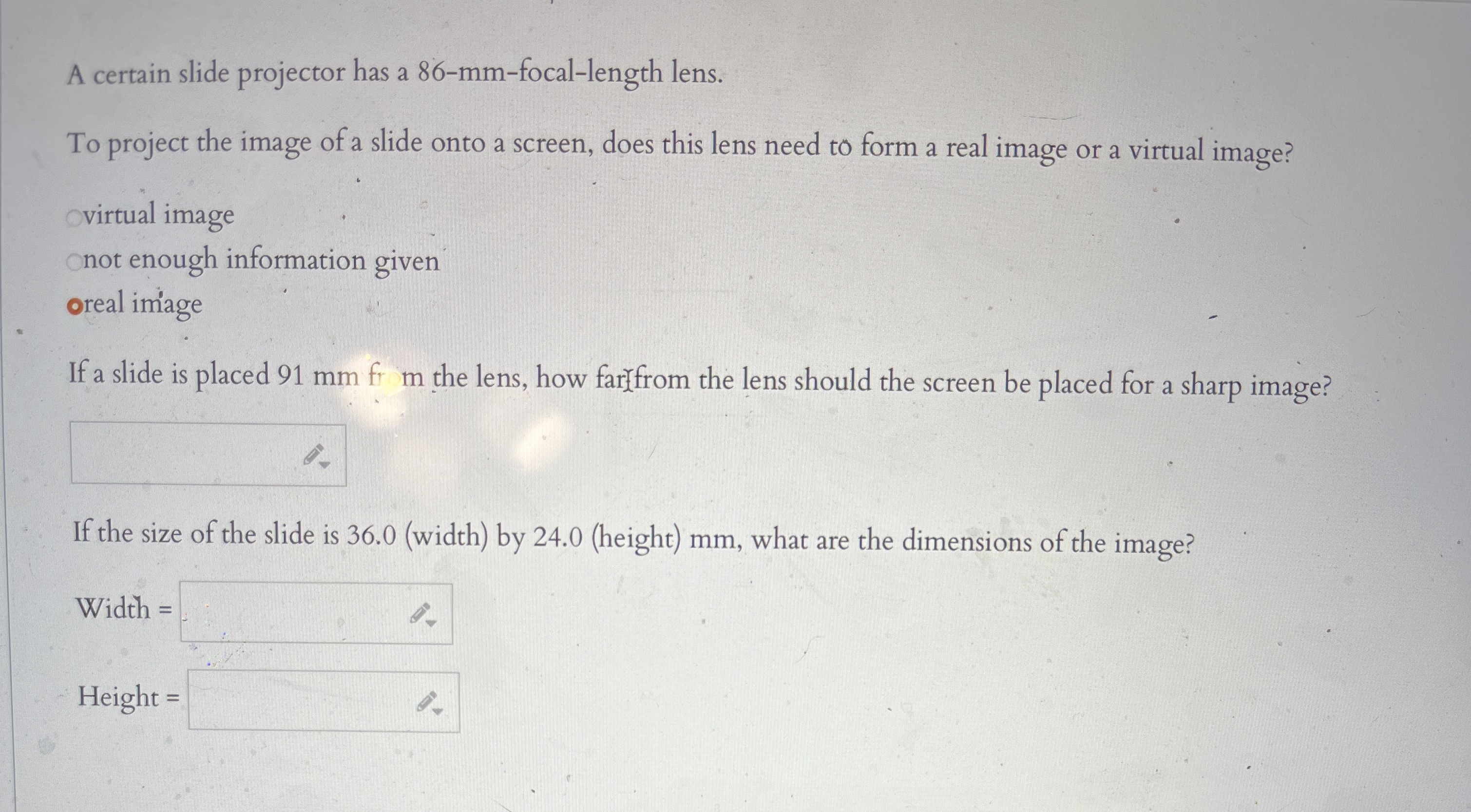 Solved A certain slide projector has a 86−mmfocallength