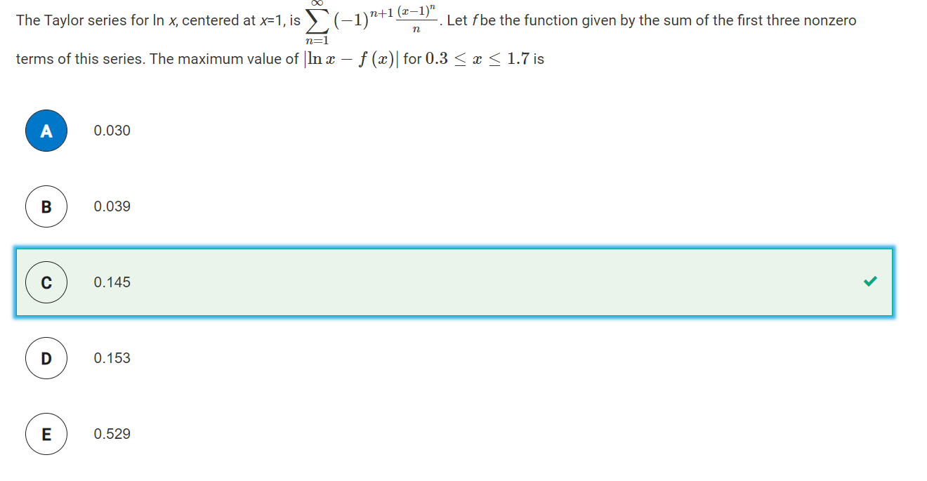Taylor series for In x, centered image