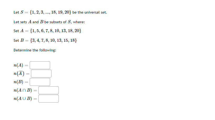 Solved Let S={1,2,3,…,18,19,20} Be The Let Sets A And B Be | Chegg.com