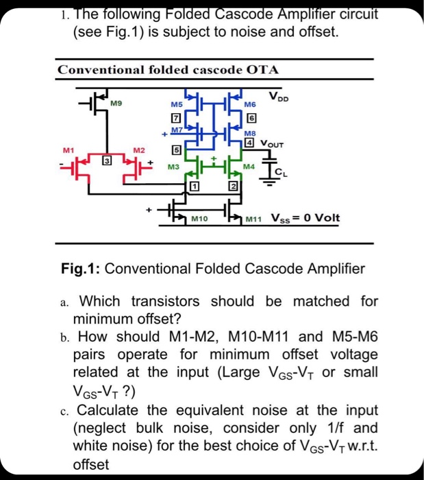 Solved 1. The following Folded Cascode Amplifier circuit