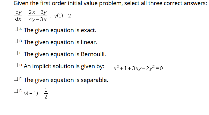 Solved 1 dx Given the first order initial value problem, | Chegg.com