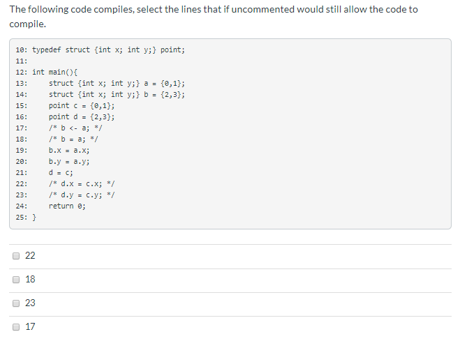 Solved The following code compiles, select the lines that if | Chegg.com