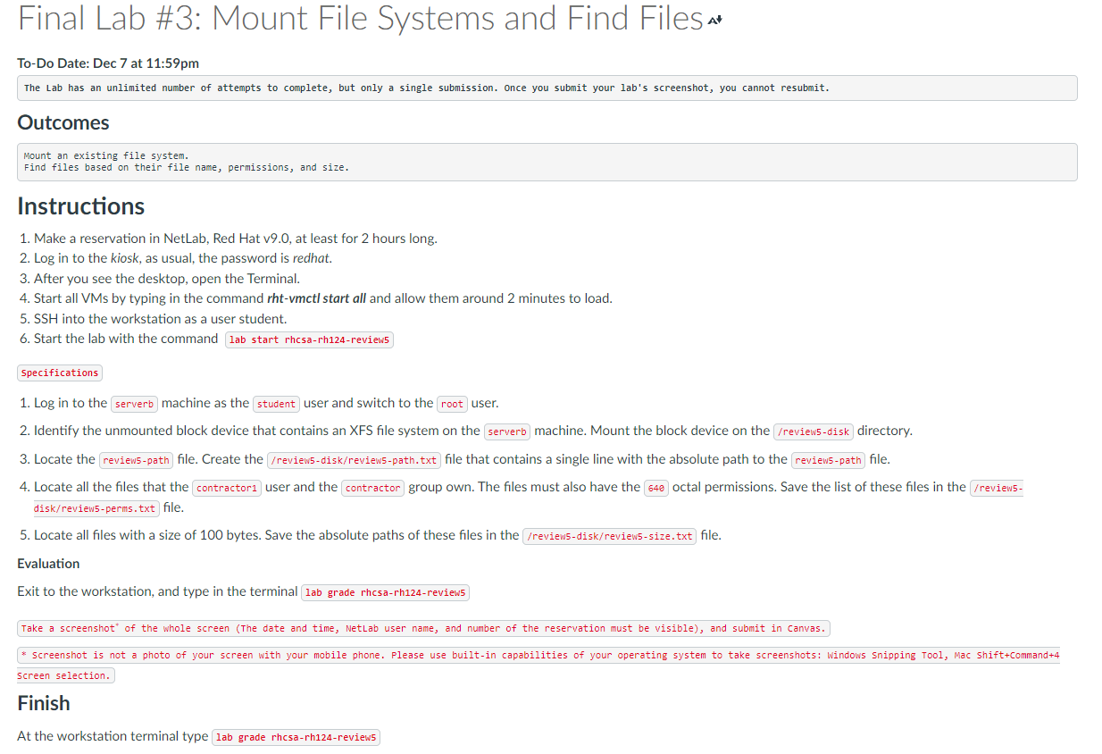 Solved Final Lab \#3: Mount File Systems and Find Files | Chegg.com