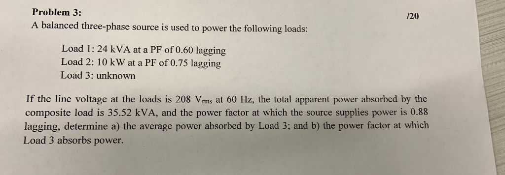 Solved Problem 3: A balanced three-phase source is used to | Chegg.com