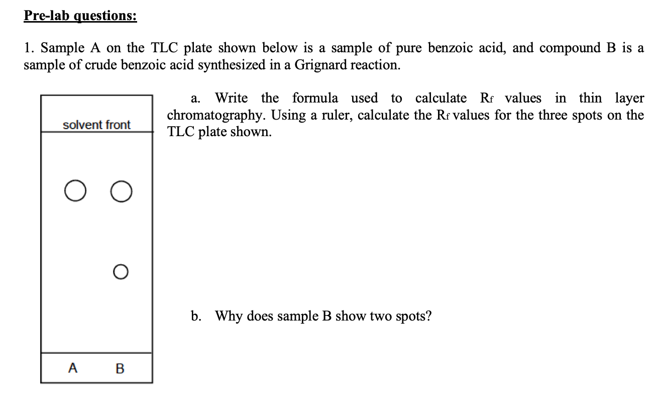 Solved 1. Sample A on the TLC plate shown below is a sample