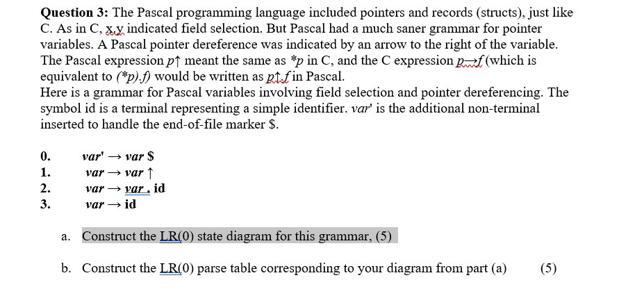 Solved Question 3: The Pascal programming language included | Chegg.com
