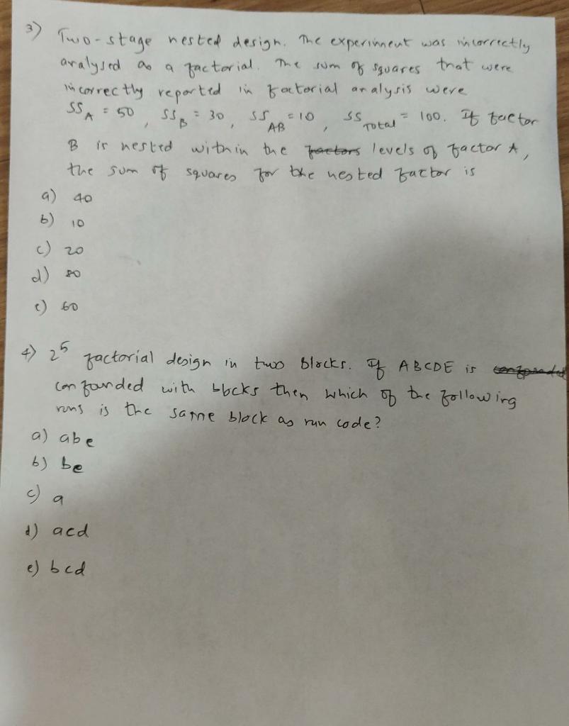 Solved a factorial 3) Two-stage nested design. The | Chegg.com