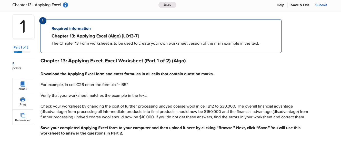 Solved Chapter 13 - Applying Excel Saved Help Save & Exit | Chegg.com