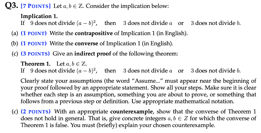 Solved or Q3. [7 POINTS] Let a, b e Z. Consider the | Chegg.com