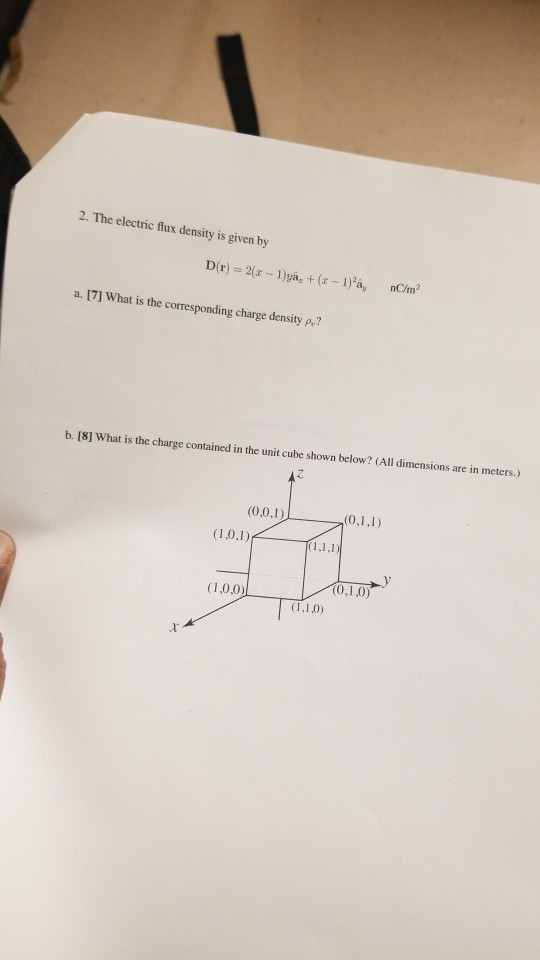 Solved 2. The electric flux density is given by D(r) = 2(x - | Chegg.com