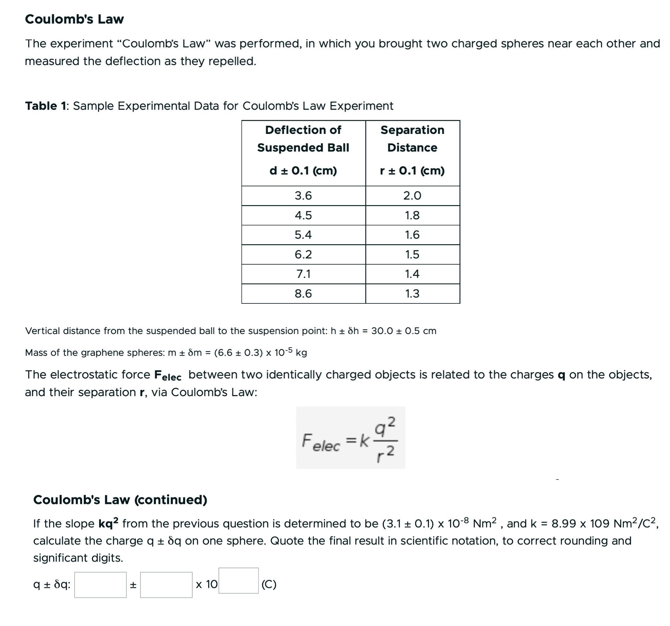 coulomb's law experiment