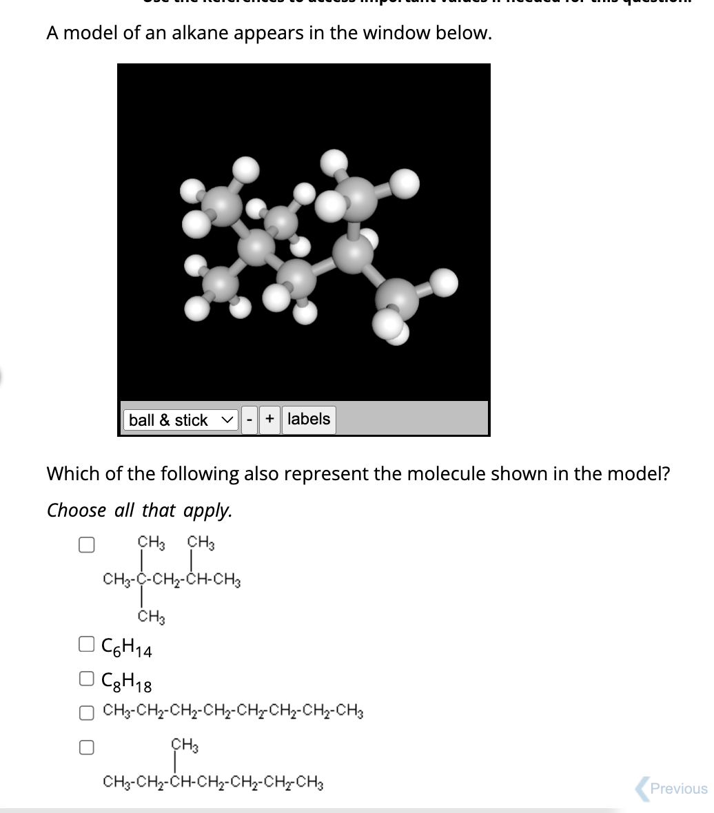 Solved A model of an alkane appears in the window below. | Chegg.com