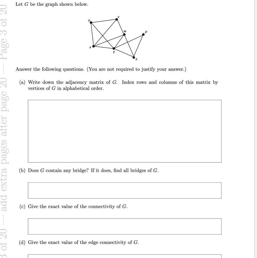 Solved Let G be the graph shown below. Page 3 of 20 w Answer | Chegg.com