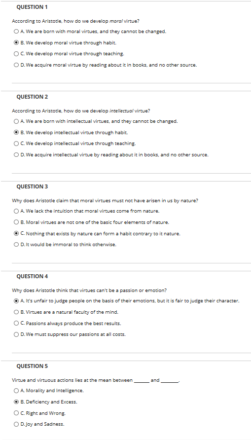 Solved QUESTION 1 According to Aristotle, how do we develop | Chegg.com