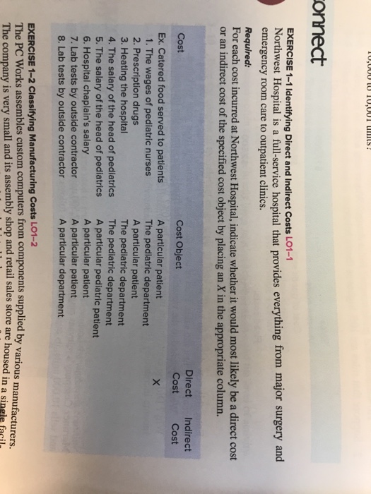 Solved onnect EXERCISE 1-1 Identifying Direct and Indirect | Chegg.com