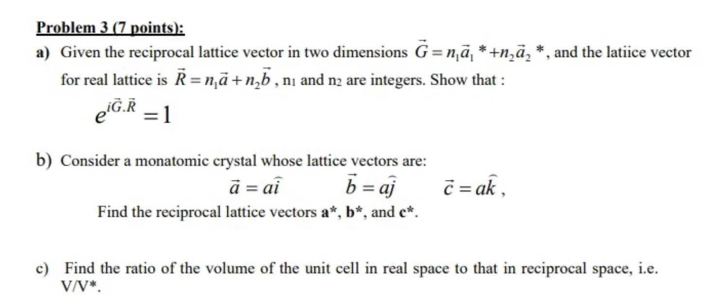 Solved Problem 3 (7 points): a) Given the reciprocal lattice | Chegg.com