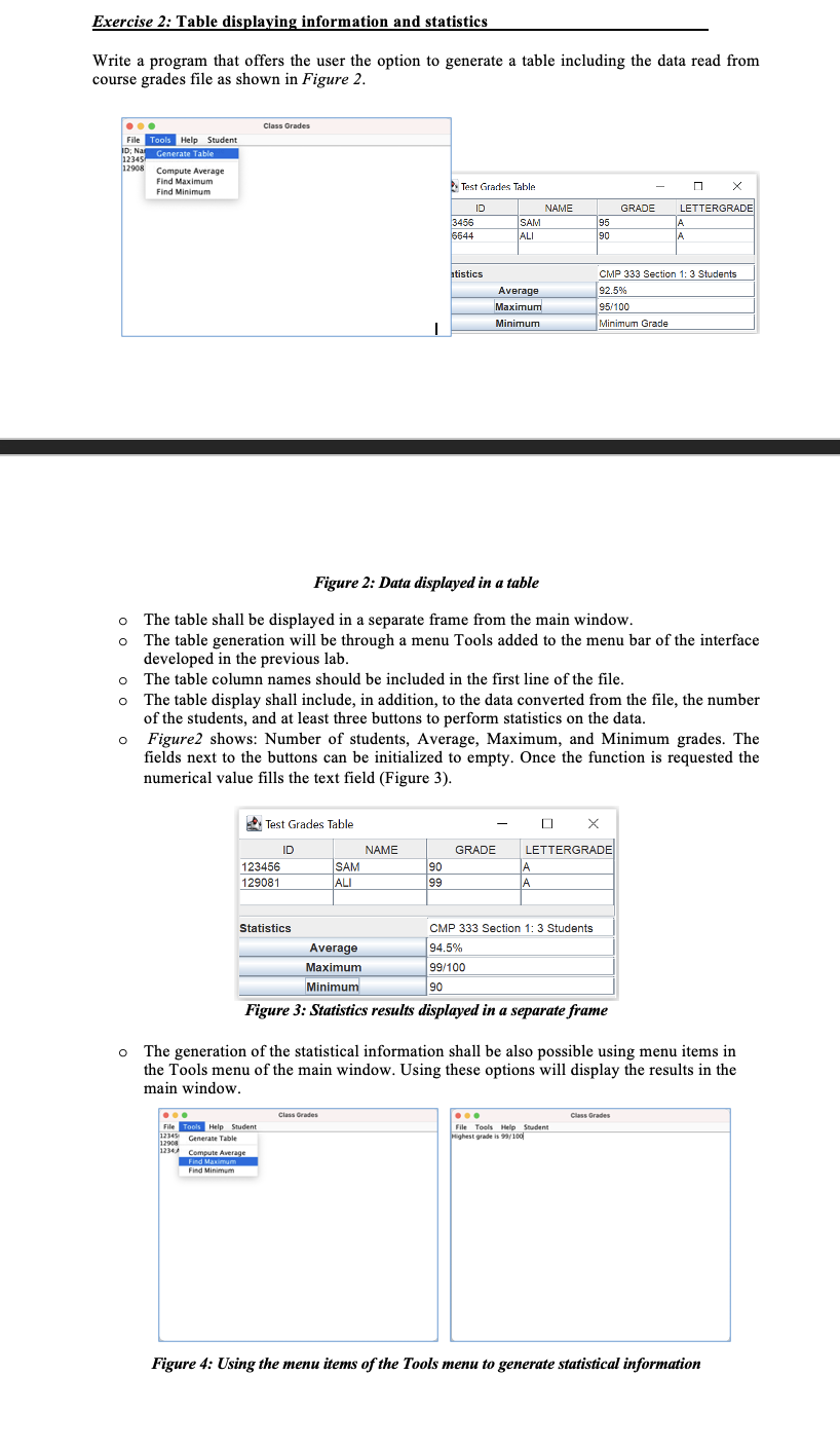 Solved Exercise 2: Table displaying information and | Chegg.com