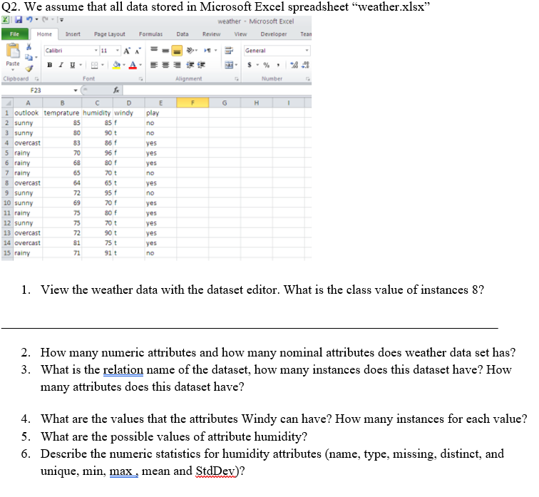 Solved Q2. We assume that all data stored in Microsoft Excel | Chegg.com