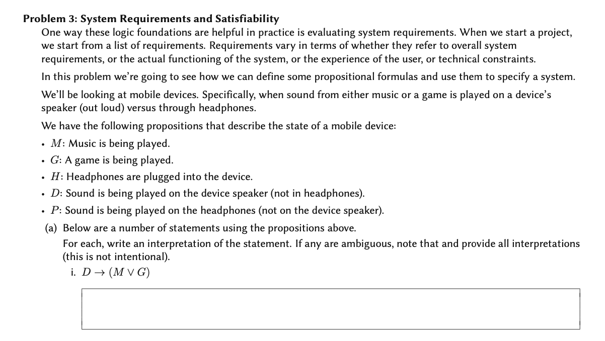Solved Problem 3: System Requirements and Satisfiability One | Chegg.com