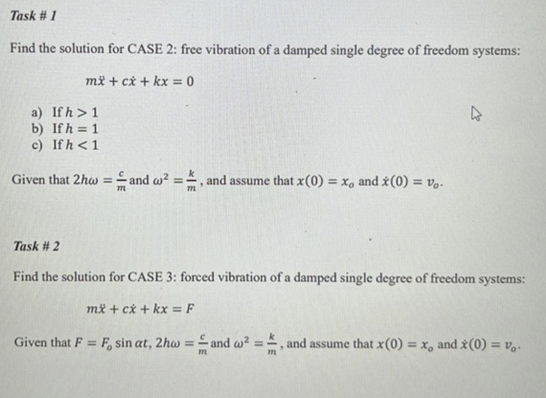 Solved Find the solution for CASE 2: free vibration of a | Chegg.com