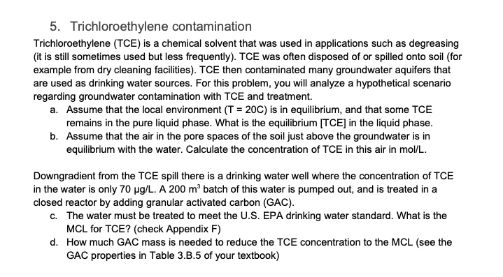 Solved Trichloroethylene contaminationTrichloroethylene | Chegg.com