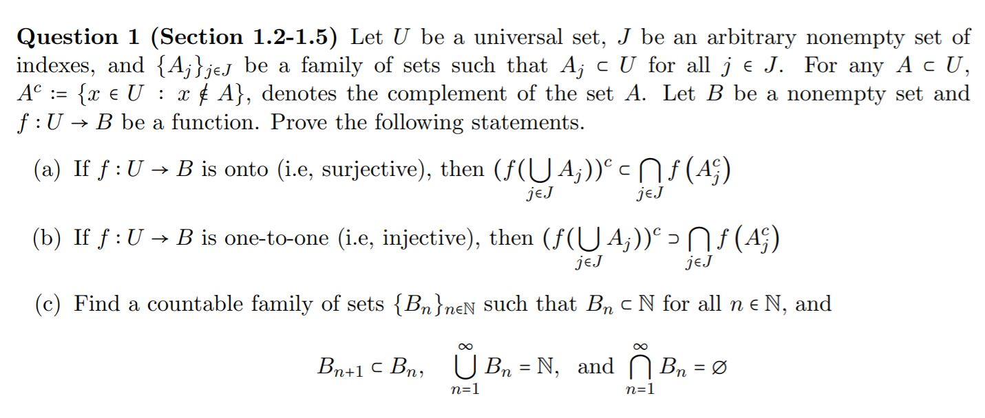 Solved Question 1 Section 1 2 1 5 Let U Be A Universal Chegg Com