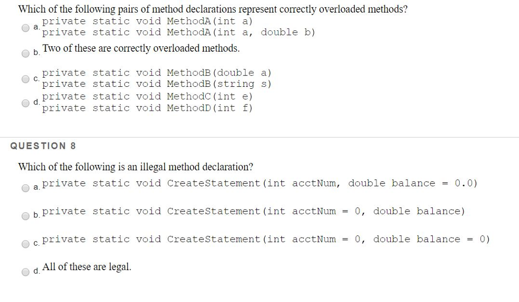 Solved Which Of The Following Pairs Of Method Declarations | Chegg.com