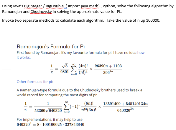 Solved Using Java's Biglnteger / BigDouble import | Chegg.com