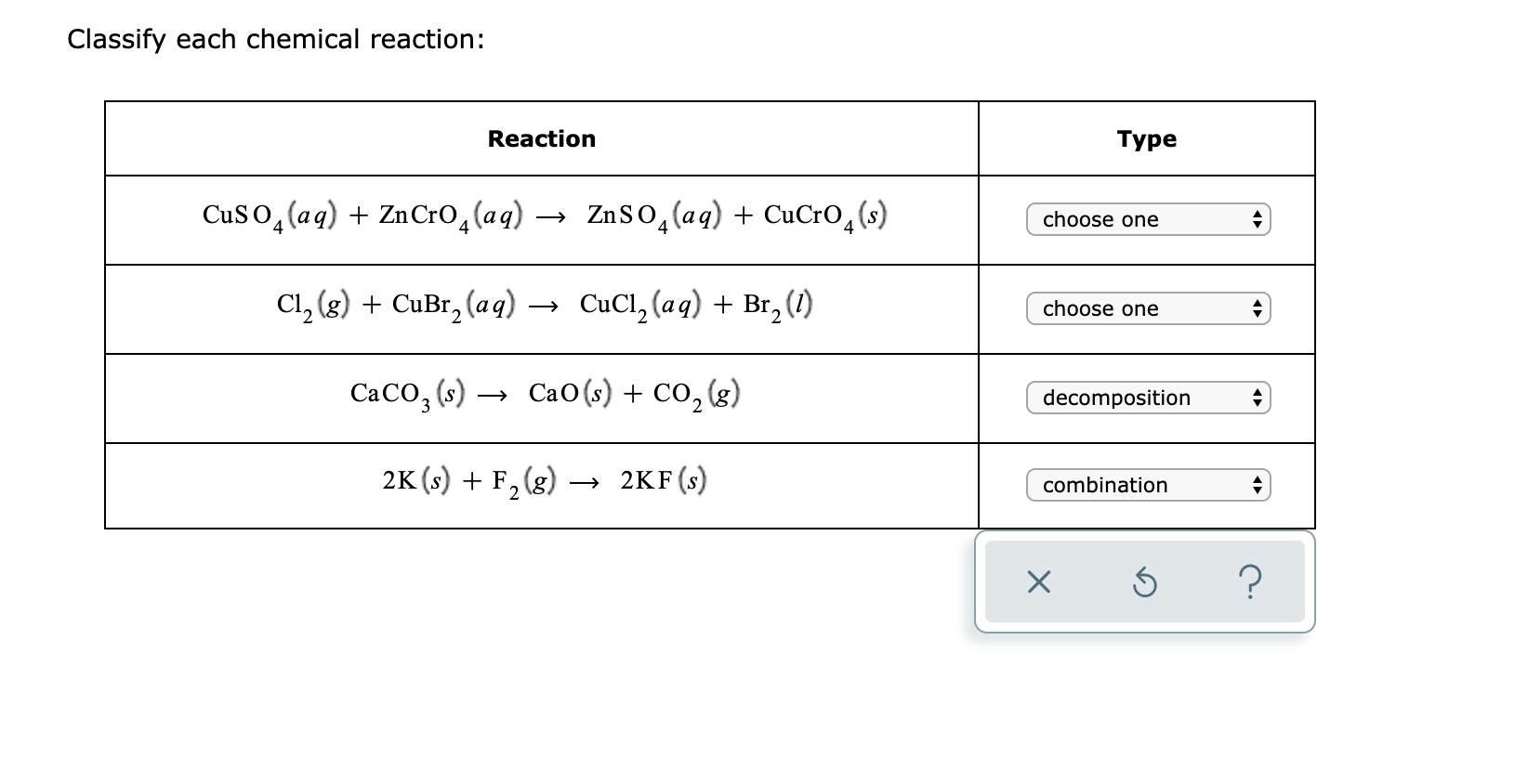 Solved Classify Each Chemical Reaction Reaction Type Cuso 3247