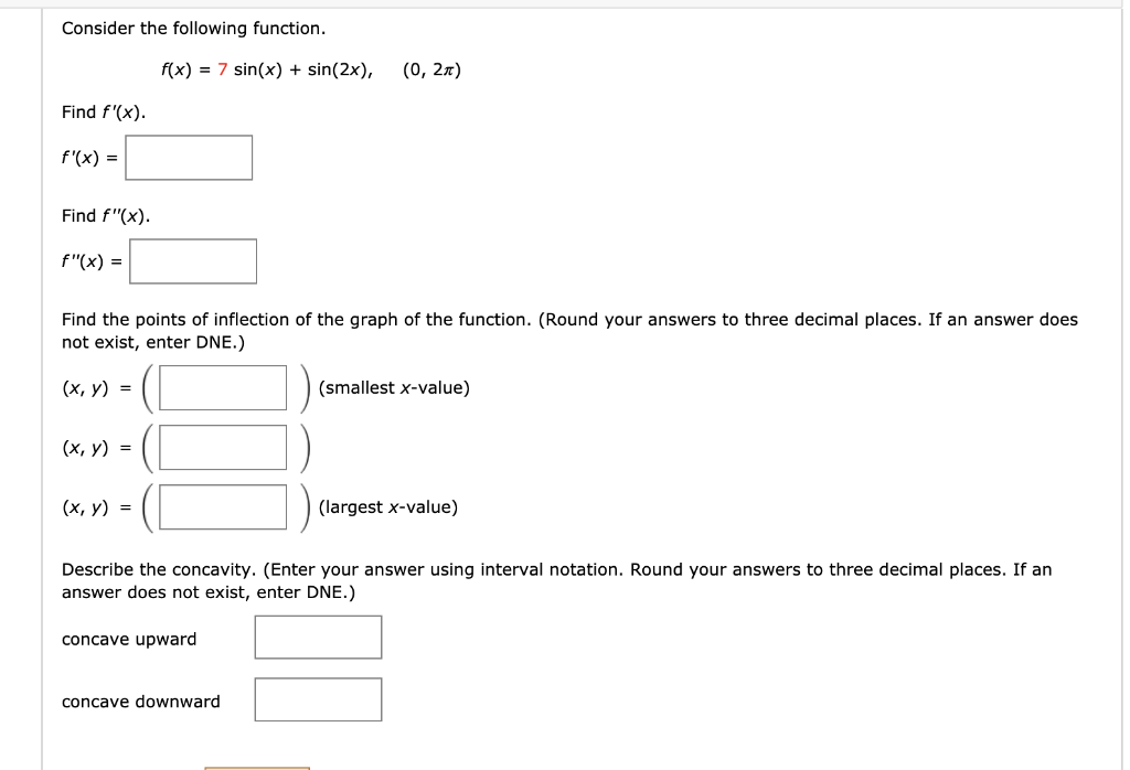 Solved Consider the following function. f(x) = 7 sin(x) + | Chegg.com