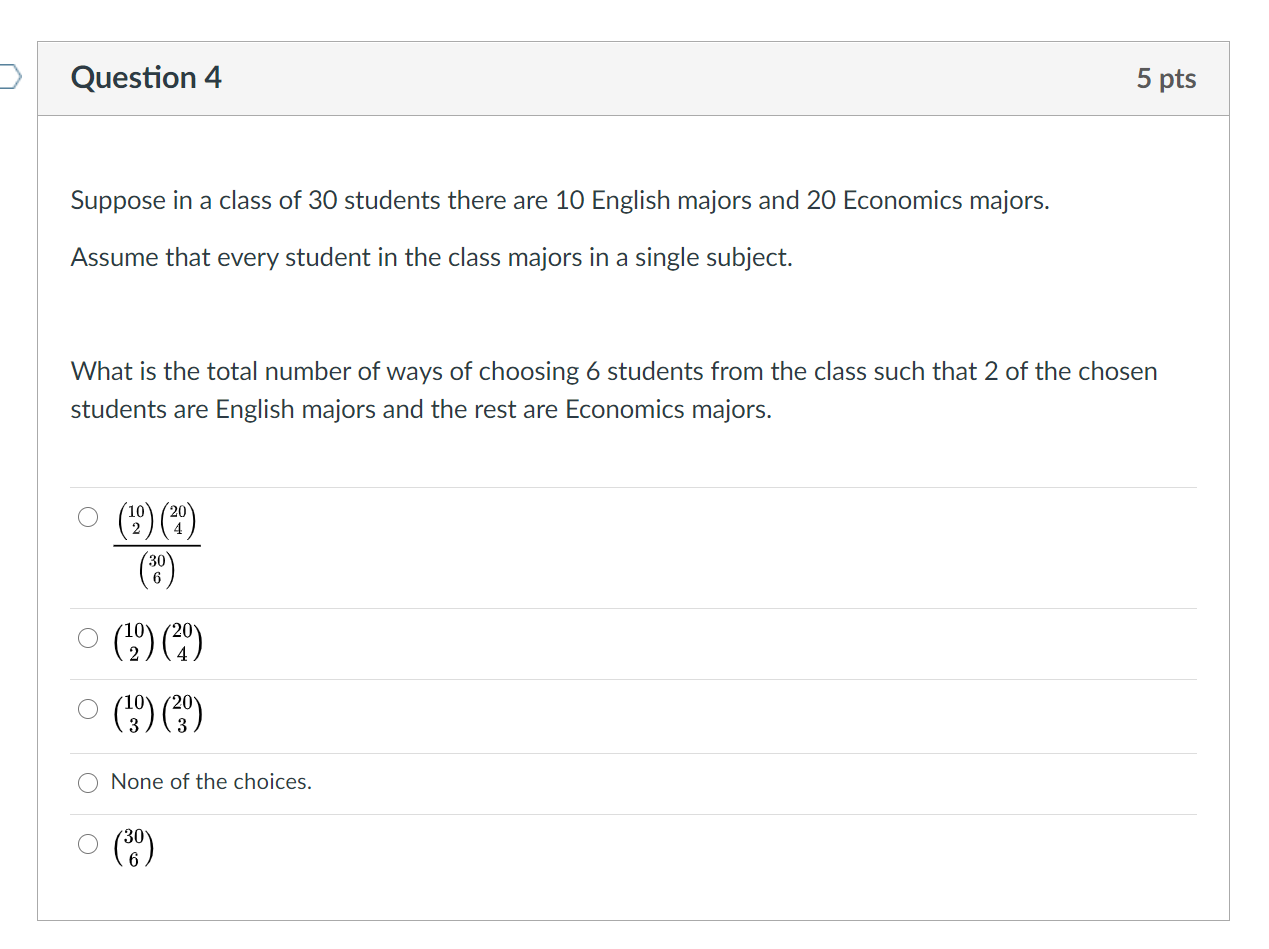 Solved Question 4 5 pts Suppose in a class of 30 students | Chegg.com