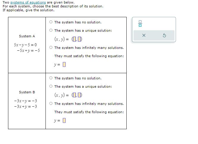 Solved Two Systems Of Equations Are Given Below For Each