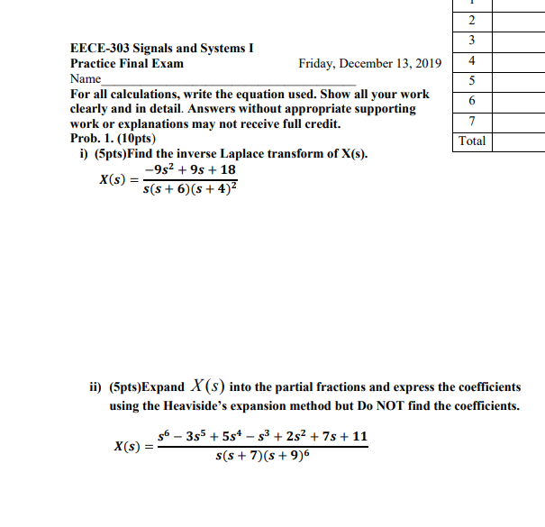 Solved 5 EECE-303 Signals And Systems I Practice Final Exam | Chegg.com