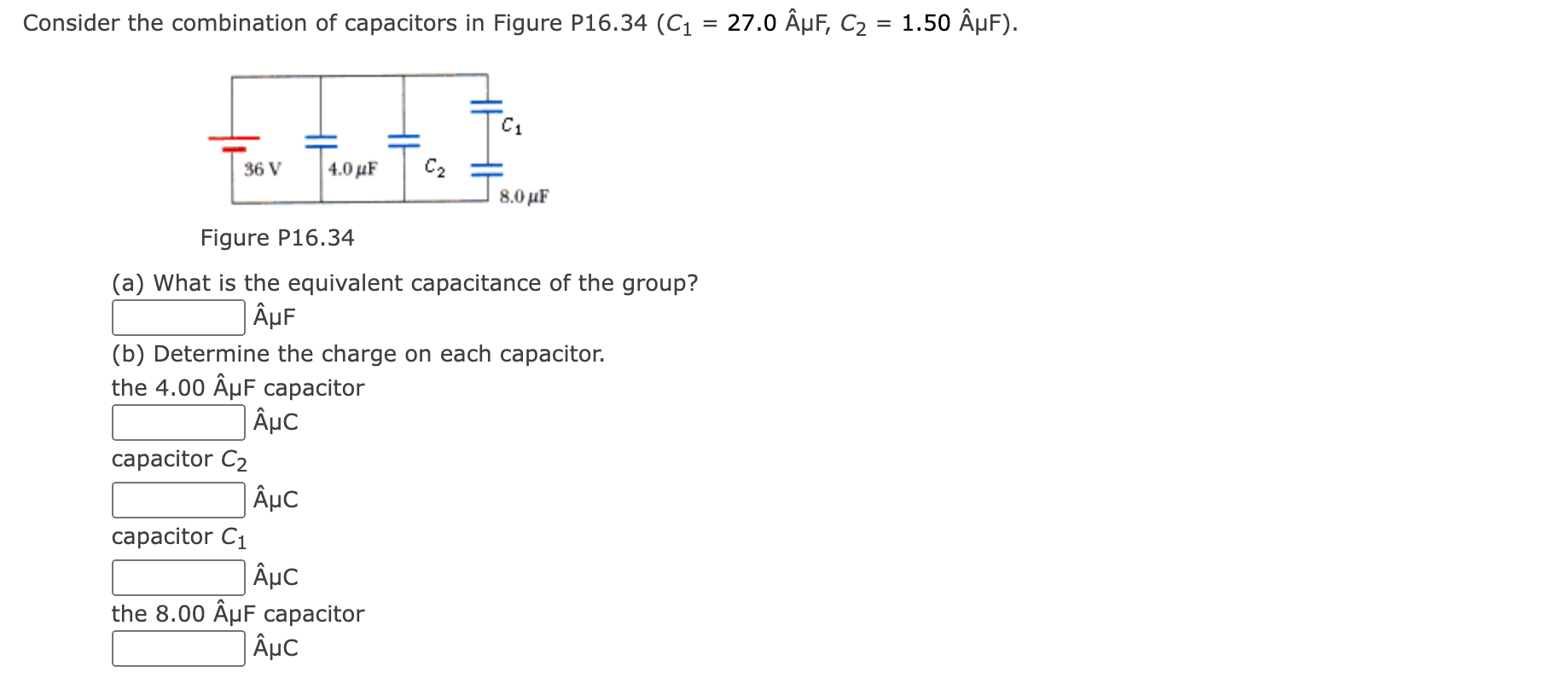 Solved der the combination of capacitors in Figure P16.34