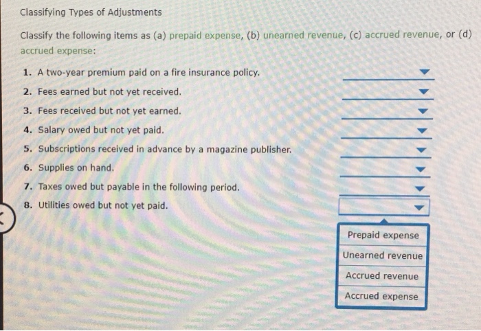 solved-classifying-types-of-adjustments-classify-the-chegg