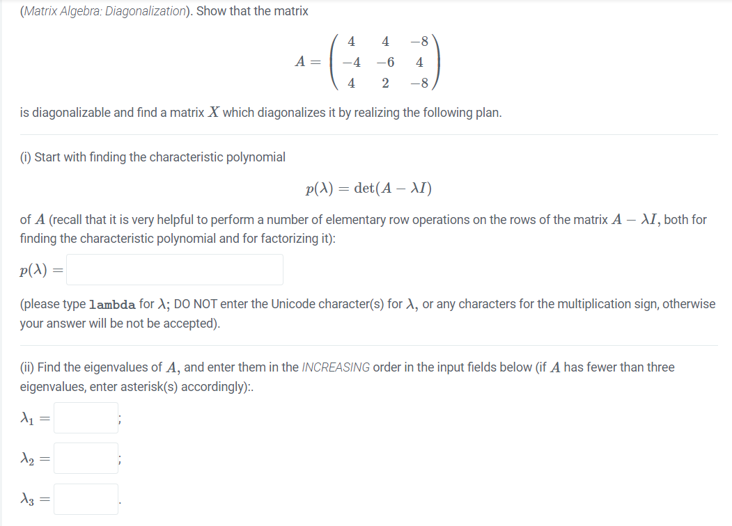 Solved (Matrix Algebra: Diagonalization). Show that the | Chegg.com