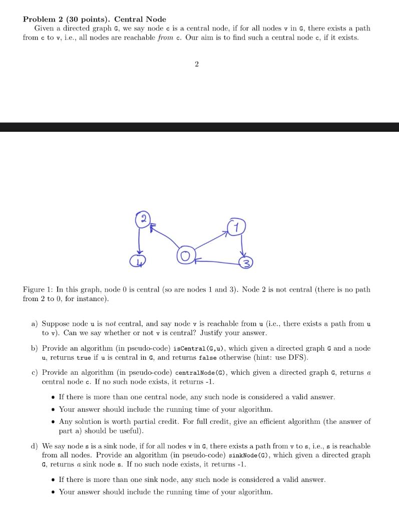 Solved Problem 2 30 Points Central Node Given A Directed