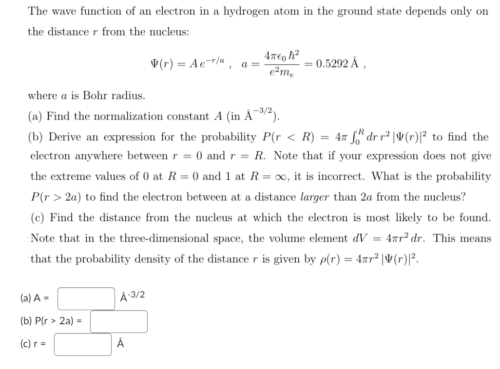 Solved The wave function of an electron in a hydrogen atom | Chegg.com