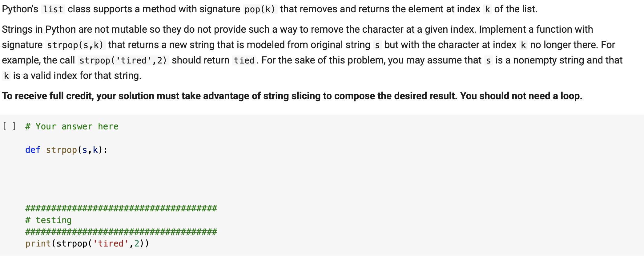 Solved Python's list class supports a method with signature | Chegg.com