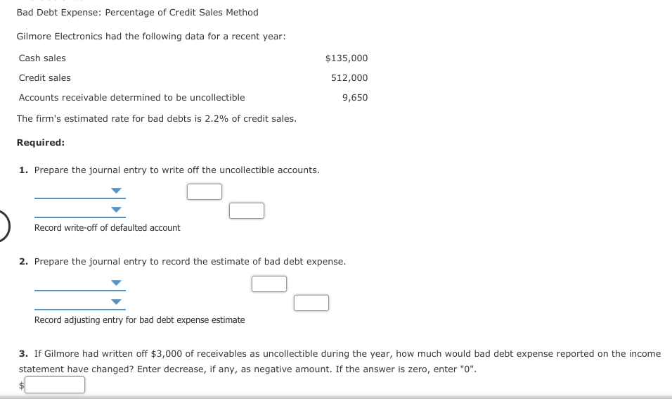 Bad Debt Expense: Percentage of Credit Sales Method | Chegg.com