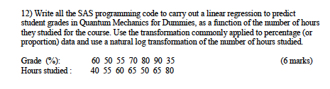 12) Write all the SAS programming code to carry out a | Chegg.com