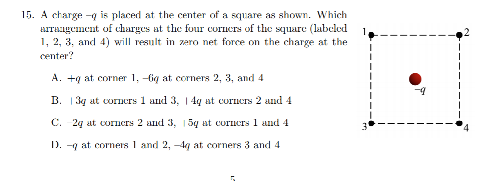 Solved 15. A charge -q is placed at the center of a square | Chegg.com
